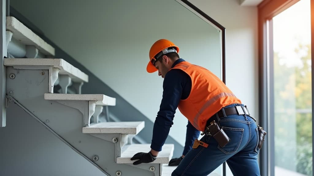 Technicien en train d’installer un rail de monte-escalier à Froges