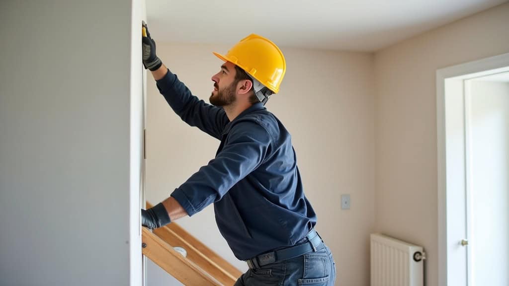Technicien installant un monte-escalier dans une maison à Bannalec