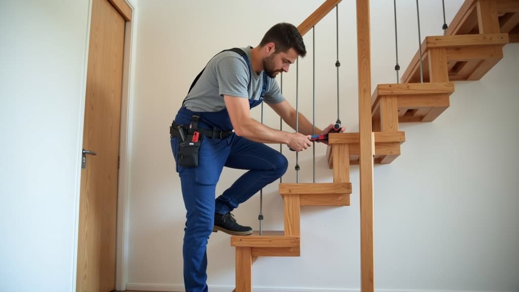 Technicien installant un monte-escalier dans une maison à Machecoul-Saint-Même