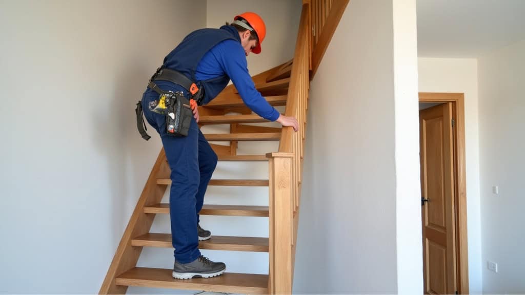 Technicien installant un monte escalier dans une maison à Murviel-lès-Béziers
