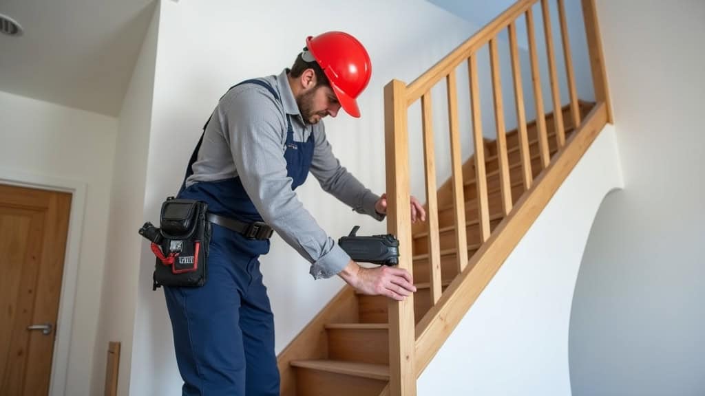 Technicien installant un monte-escalier droit dans une maison à Soullans