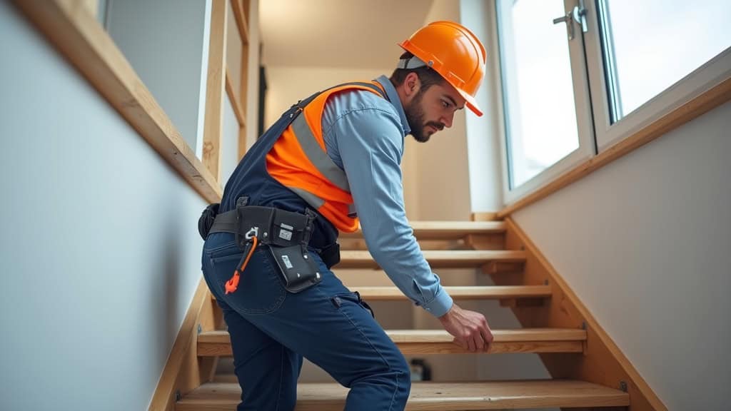 Technicien local en train d’installer un monte escalier à Plédéliac