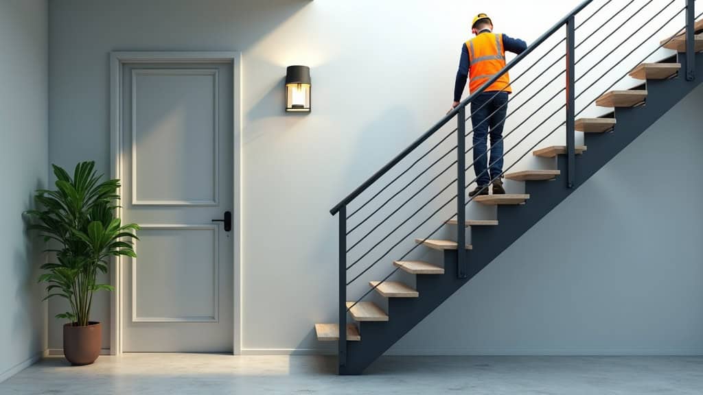 Technicien mesurant un escalier à Urcuit pour l