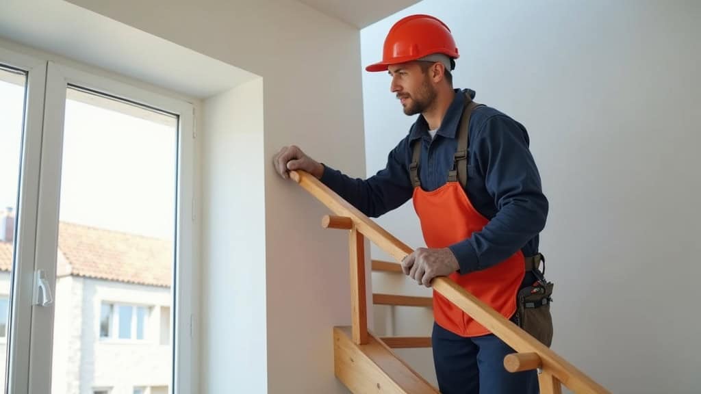 Technicien professionnel installant un monte-escalier dans une maison d