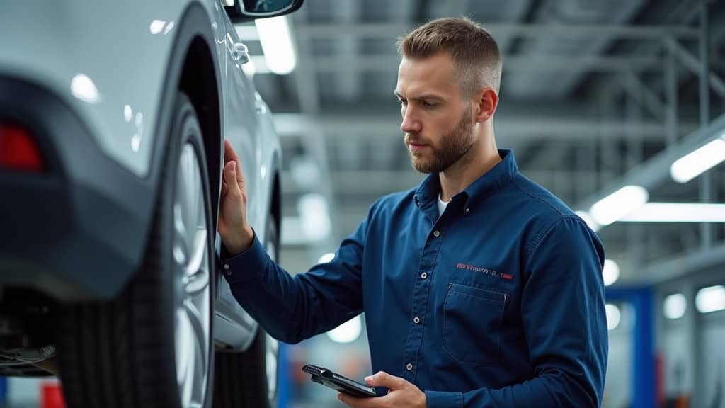 Technicien spécialisé réalisant un diagnostic technique sur un escalier à Cars