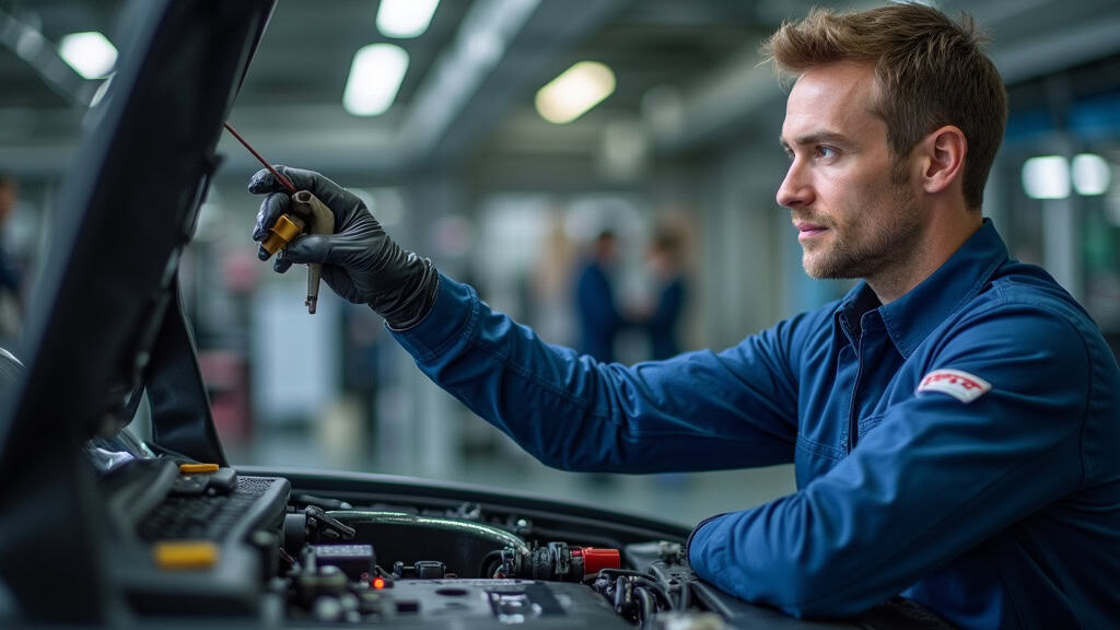 Technicien vérifiant les fixations d