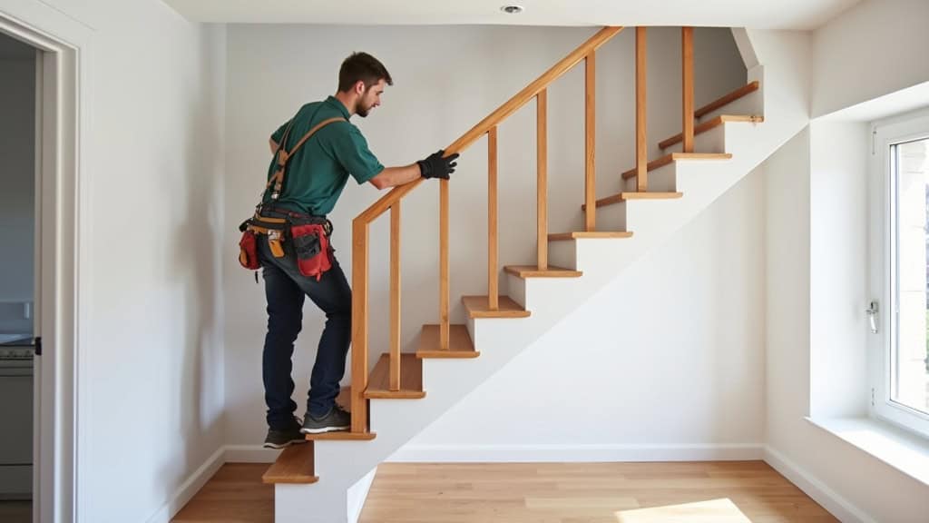 Un installateur vérifie un monte-escalier dans une maison à Saint-Claude