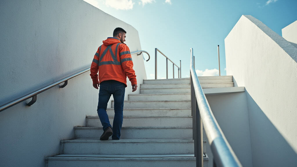 Utilisateur en position debout sur un monte-escalier debout, montant les marches de son escalier à Soullans