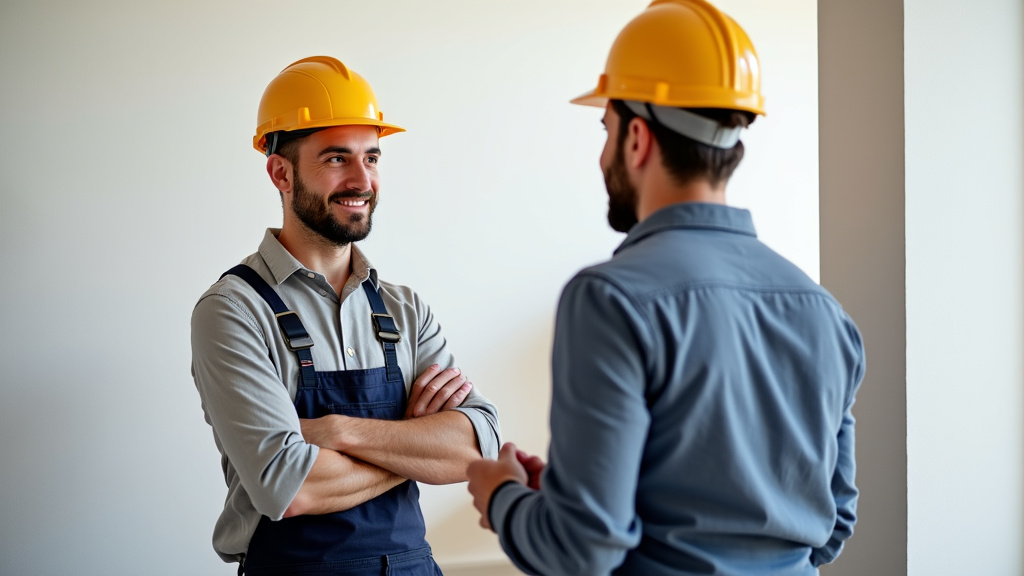 Artisan installateur de monte-escalier discutant avec un client à Vaulx-en-Velin