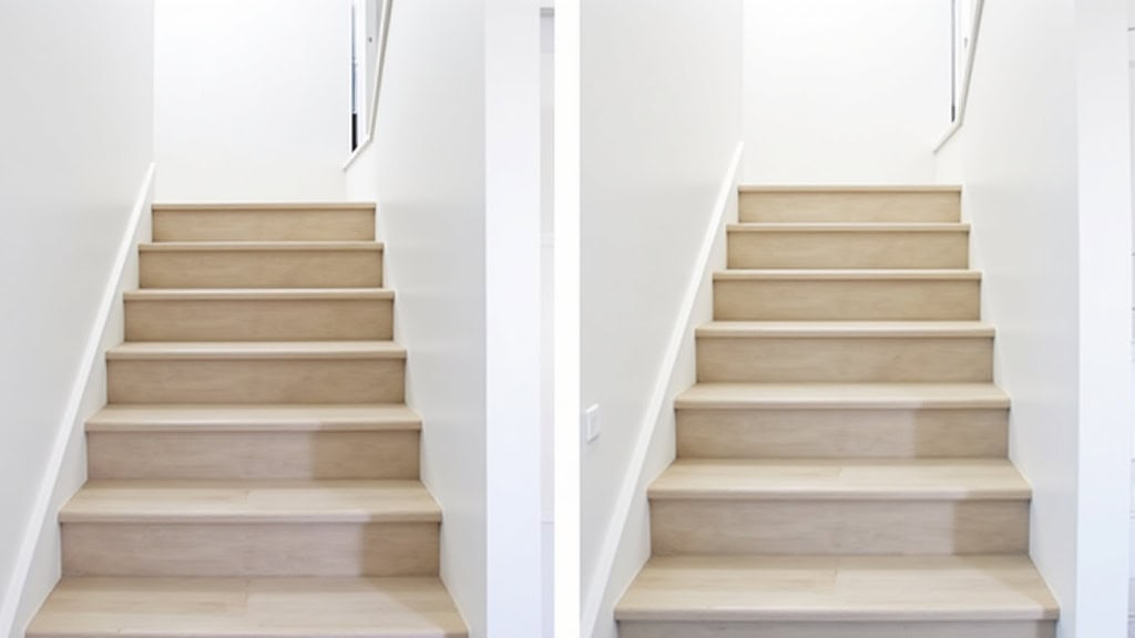 Comparaison avant et après installation d’un monte-escalier dans une maison à Sainte-Blandine
