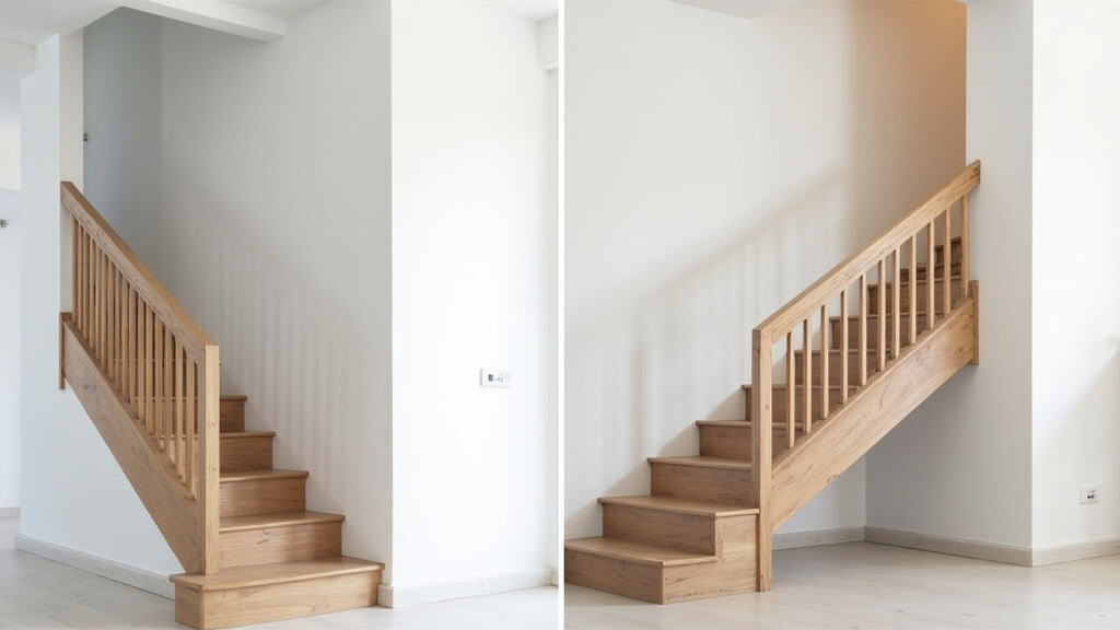 Comparaison entre un monte-escalier droit et un modèle tournant installé dans une maison à Hérouville-Saint-Clair