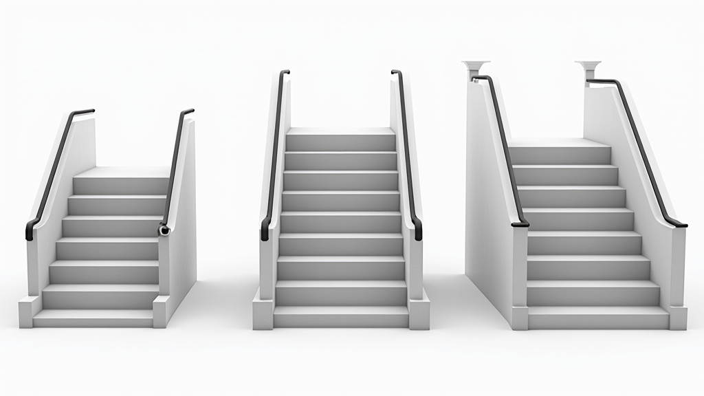 Comparaison visuelle des différents types de montes-escaliers : droit, tournant et extérieur
