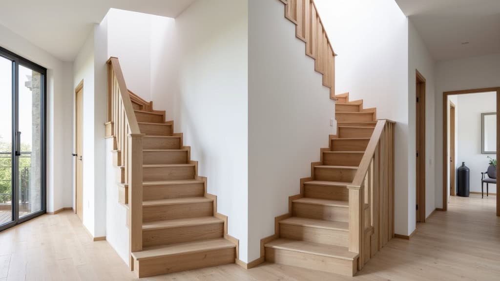 Comparaison visuelle entre un monte-escalier droit et un tournant dans un intérieur de Péronne-en-Mélantois
