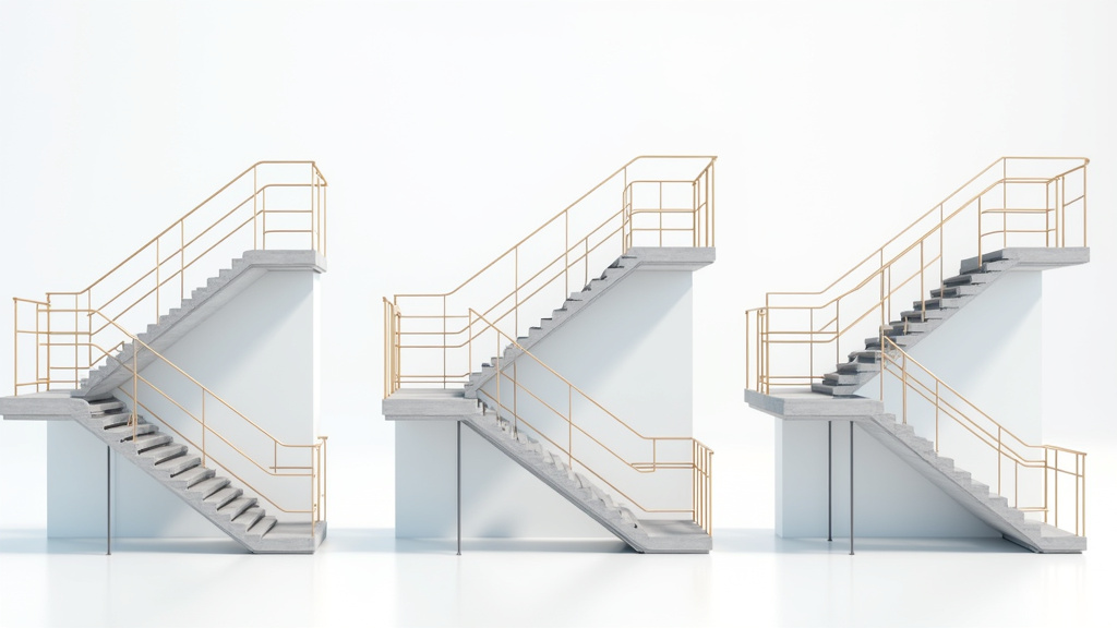 Comparatif visuel des différents types de montes-escaliers : droit, tournant, extérieur