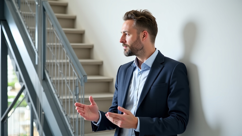 Conseiller en train d’expliquer les aides financières pour un monte-escalier à Saint-Jean-de-Gonville