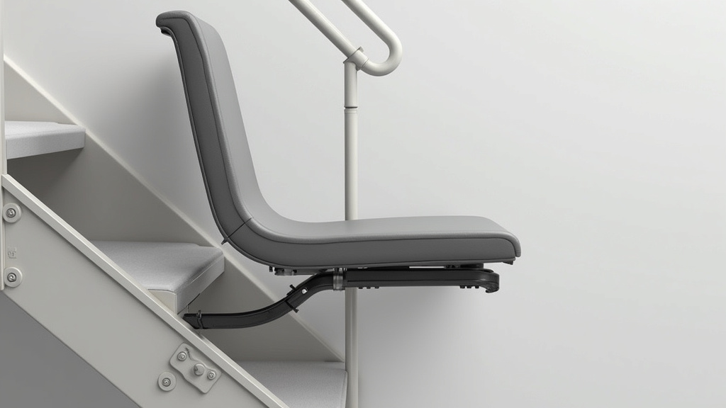 Détail du siège ergonomique d’un monte-escalier installé à Denguin, avec repose-pieds et commandes simples