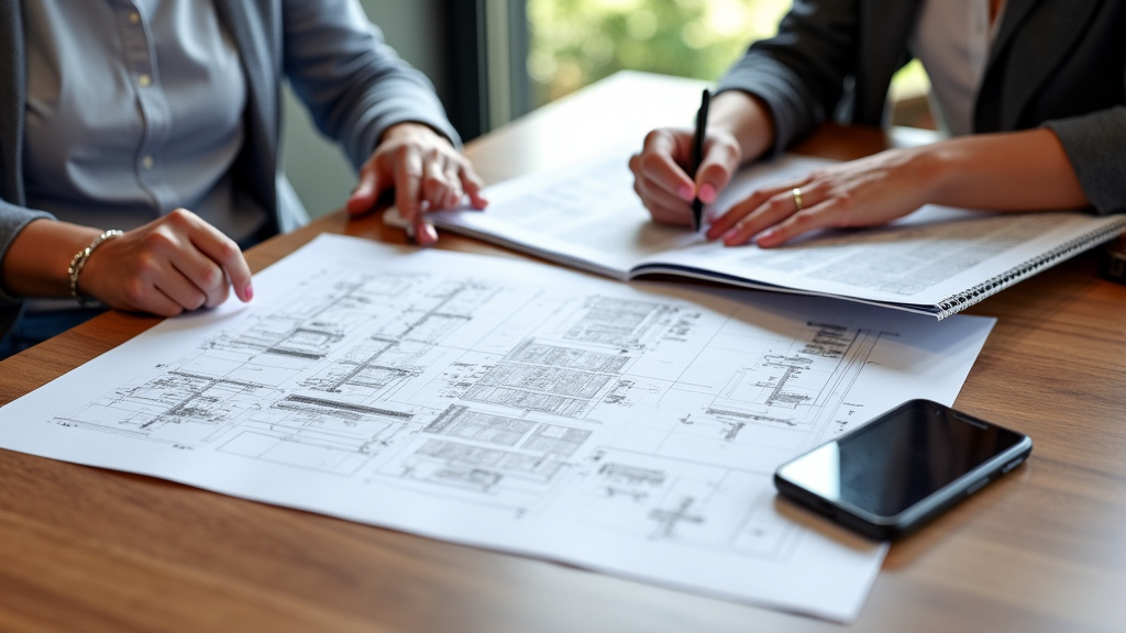 Deux personnes âgées examinant un devis détaillé pour un monte-escalier à Le Diamant, entourées de documents et d’un appareil mobile