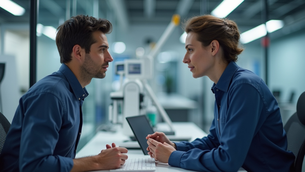 Échange entre un technicien et un client lors d