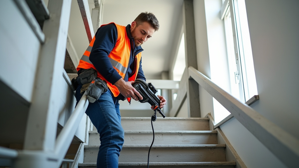 Entretien d’un monte-escalier par un technicien à Bain-de-Bretagne