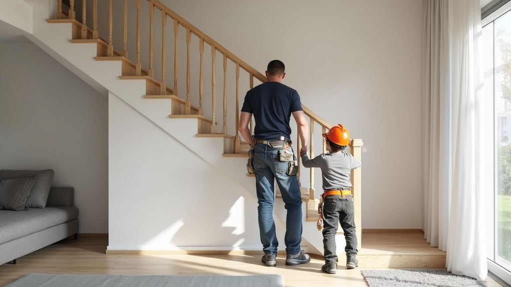Équipe en train d’installer un monte-escalier dans une maison à Bages