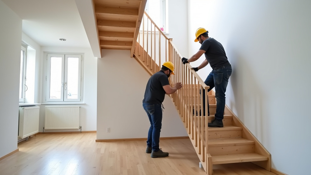 Équipe en train d’installer un monte-escalier dans une maison à Boussières