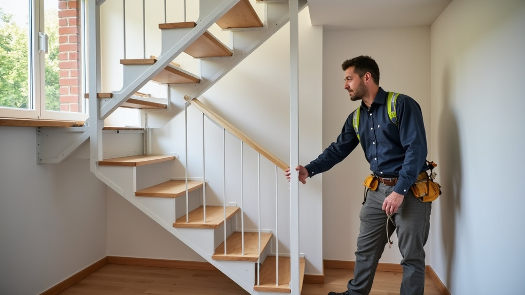 Expert en train de mesurer un escalier pour une installation de monte-escalier à Chancelade