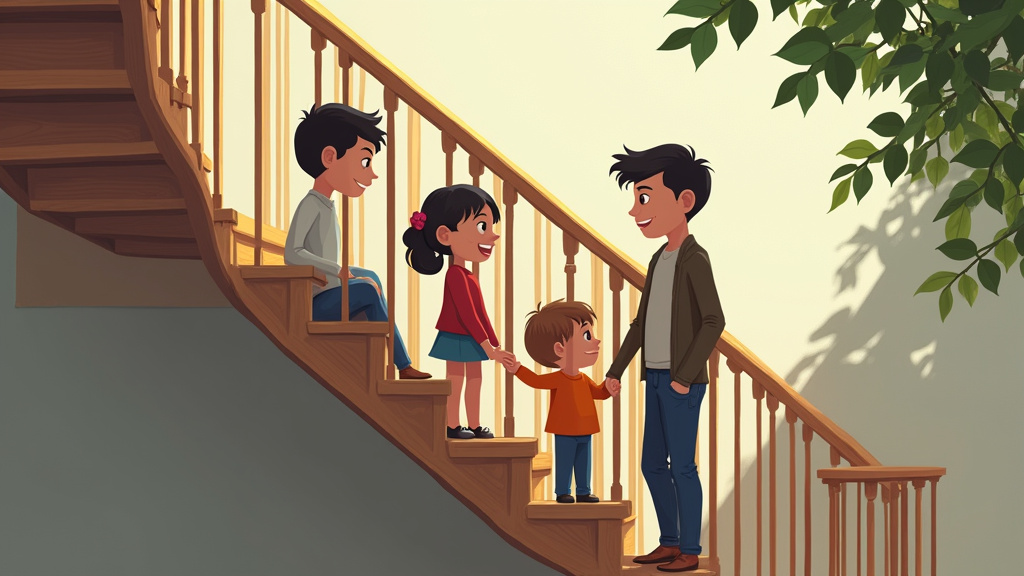 Famille de Bouloire en train de discuter avec un proche utilisant un monte-escalier tournant