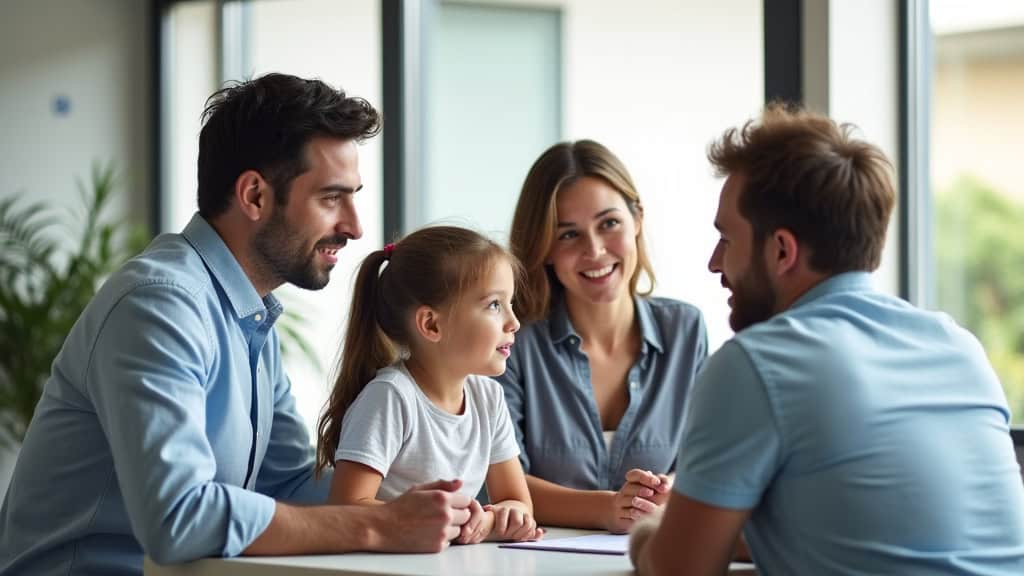 Famille discutant autour d