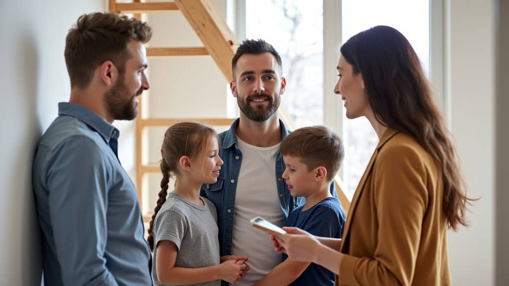 Famille discutant avec un installateur de monte-escalier à Avanton