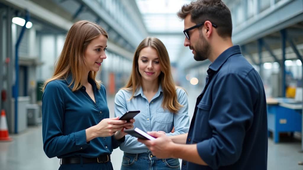 Famille discutant avec un technicien autour d