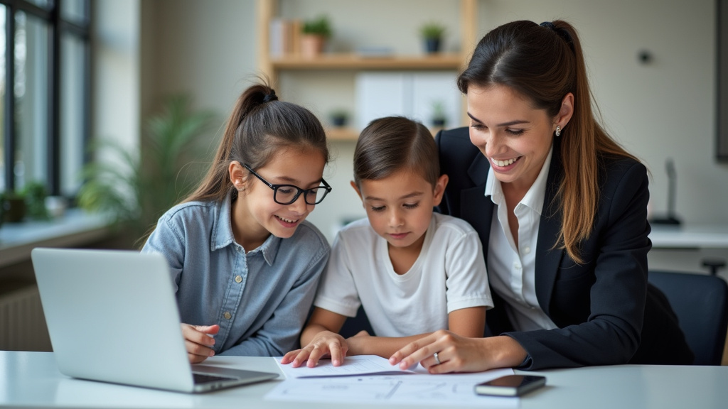 Famille discutant avec un technicien lors d