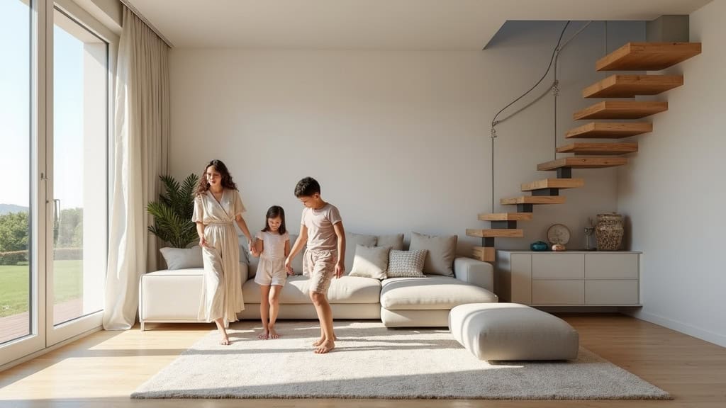 Famille heureuse dans une maison de Clisson avec un monte-escalier installé