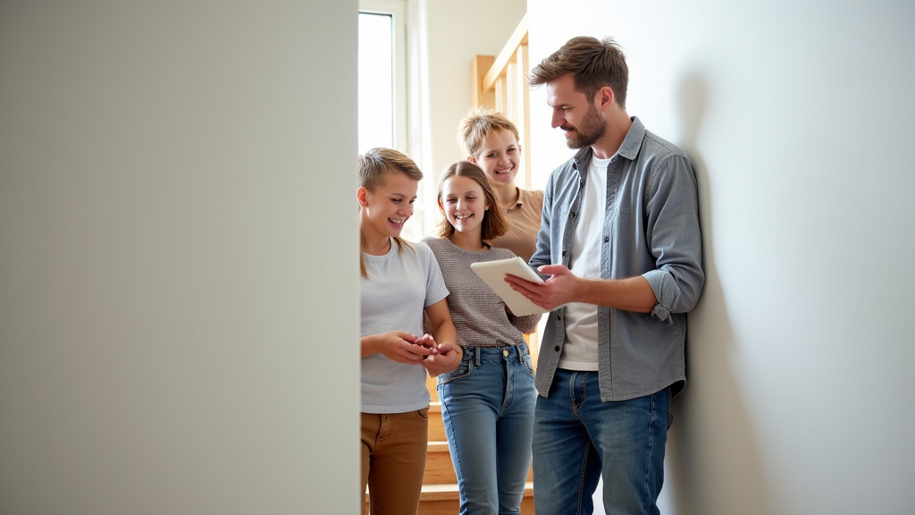 Famille regardant un devis pour un monte-escalier avec un installateur à Tourves