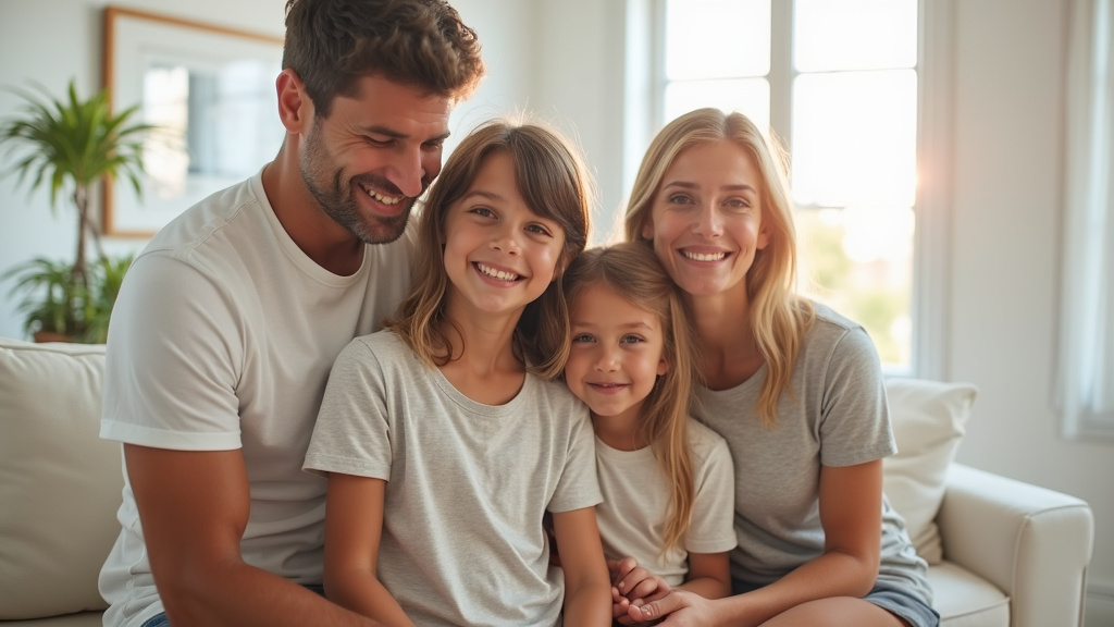 Famille souriante avec un monte-escalier nouvellement installé