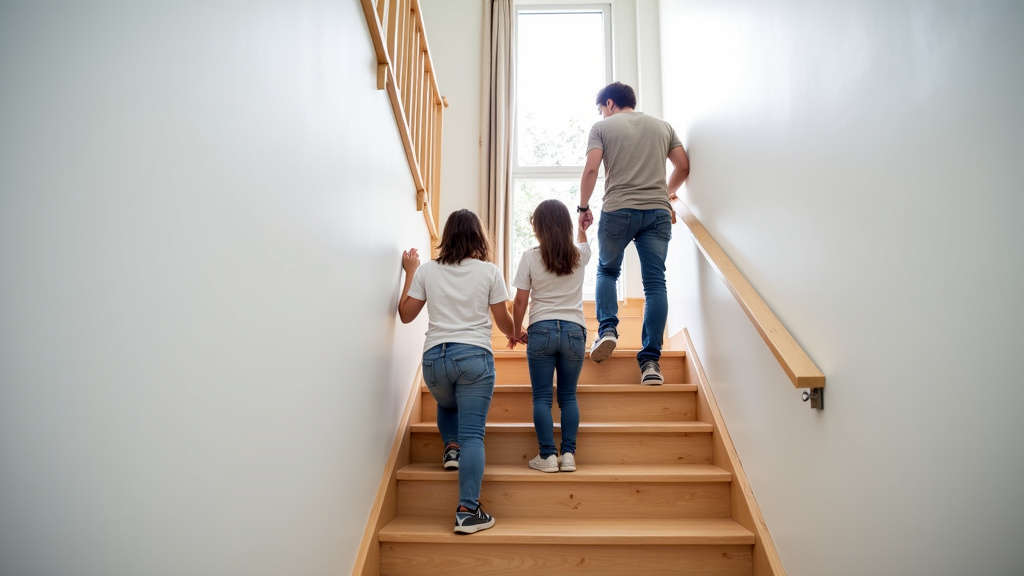 Famille utilisant un monte-escalier à Crottet pour faciliter les déplacements dans la maison