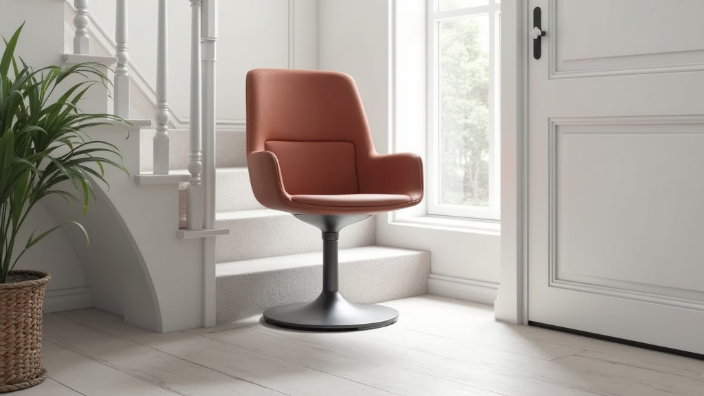 Fauteuil monte-escalier avec siège pivotant en position de départ à Béruges