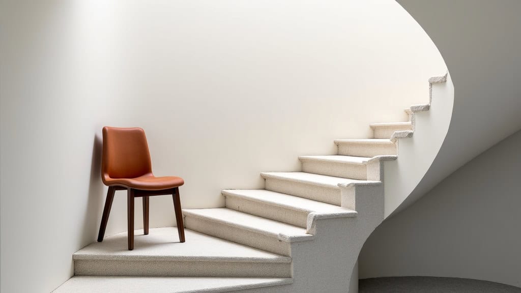 Fauteuil monte-escalier installé sur un escalier tournant typique de Boisset-lès-Montrond
