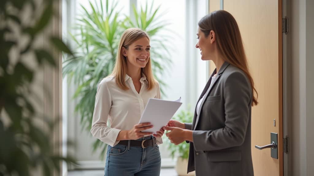 Femme recevant un devis pour un monte-escalier à Eymoutiers
