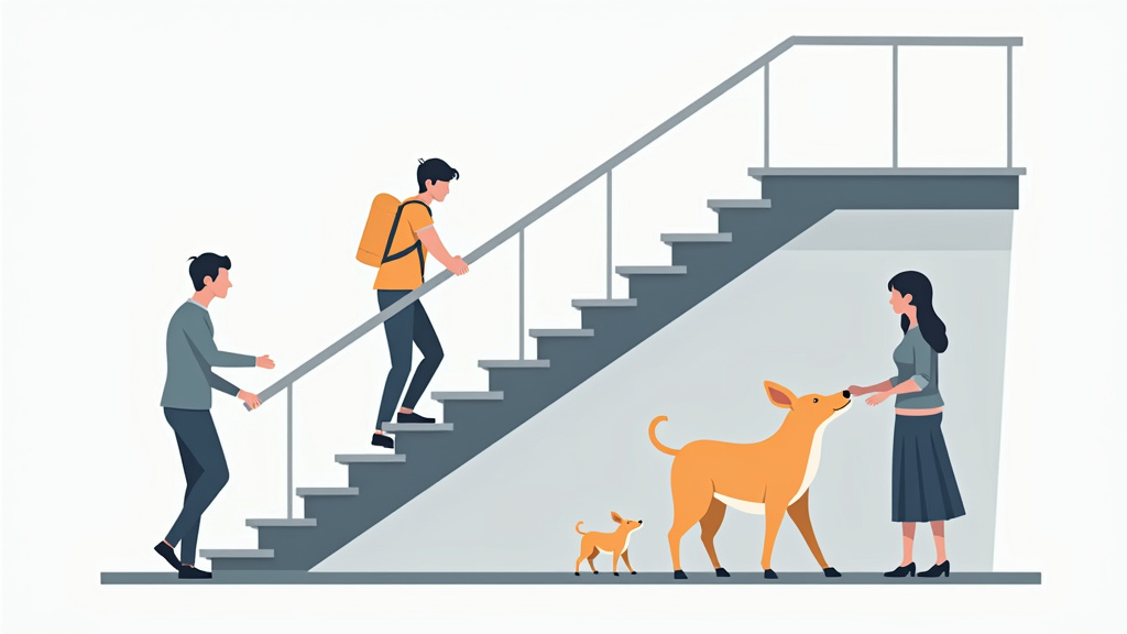 Illustration de trois questions fréquentes sur les monte-escaliers : bruit, coupure de courant, espace étroit