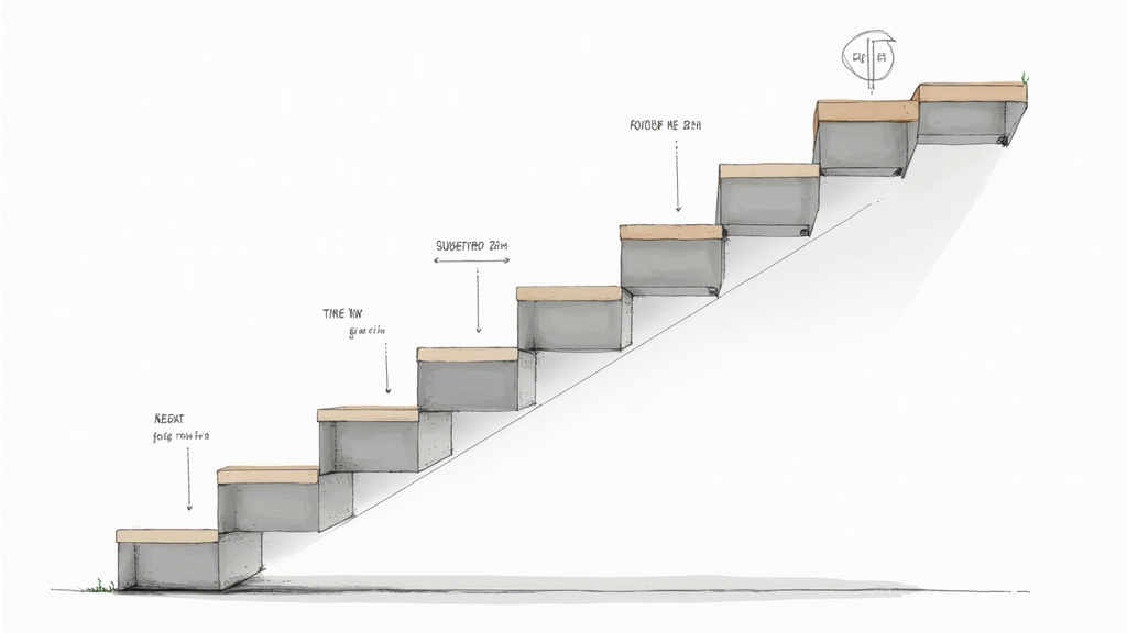 Illustration des étapes clés pour un projet de monte-escalier : diagnostic, devis, aides, installation