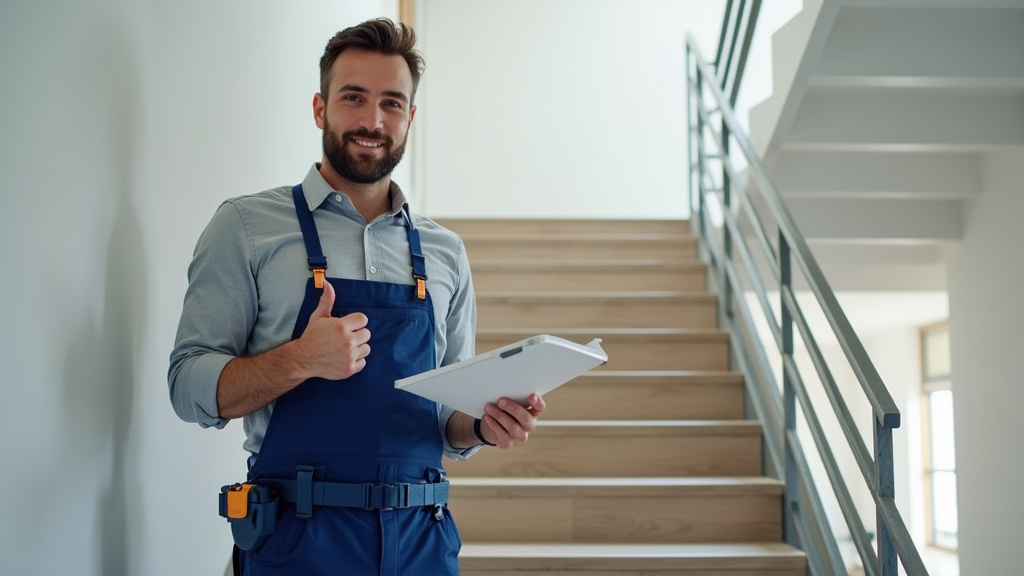 Installateur professionnel en train de conseiller un client pour un monte-escalier à Objat