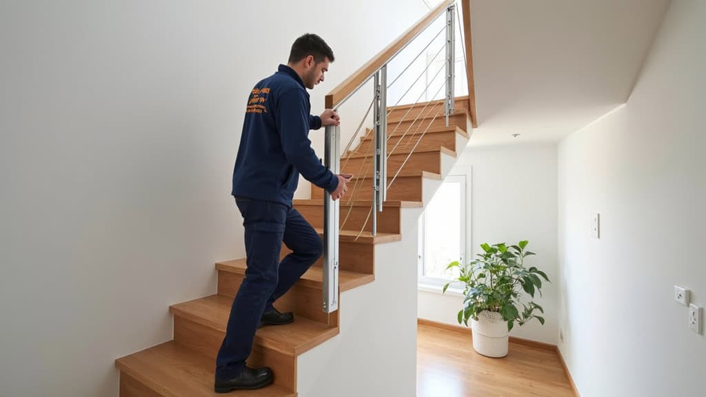 Installation d’un monte-escalier droit dans une maison à Acoua par un technicien local