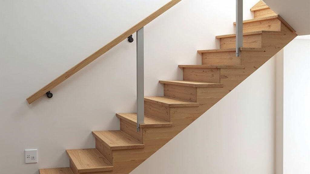 Installation d’un monte-escalier droit dans une maison à Chiconi, escalier en bois, rail fixé à la rampe