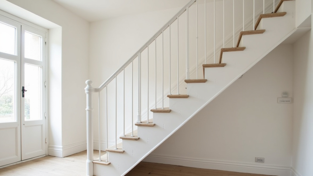Installation d’un monte-escalier tournant dans une maison ancienne à Crest, rail blanc sur escalier en colimaçon