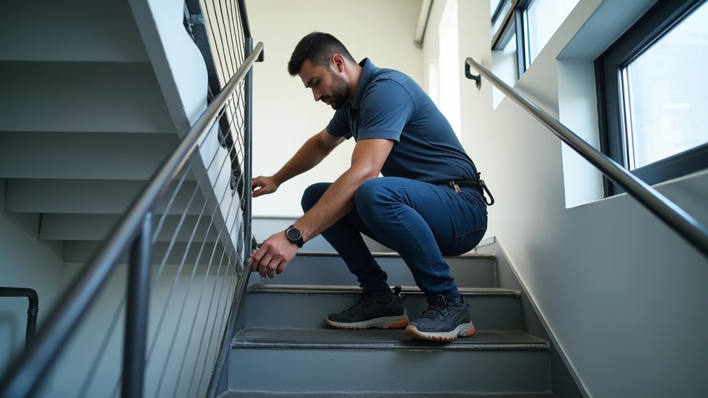 Maintenance d’un monte-escalier par un technicien à Fessenheim