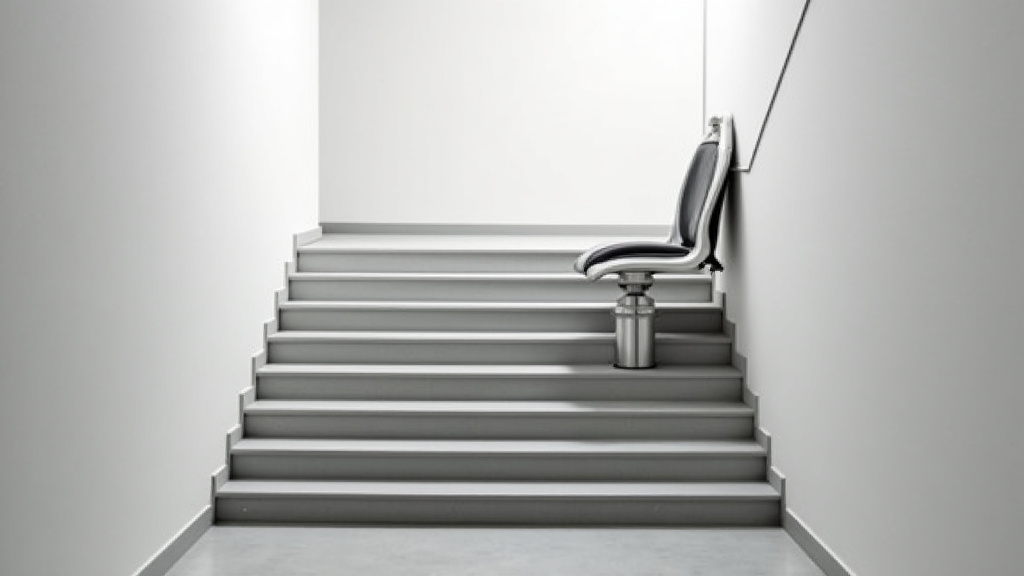 Monte-escalier à siège installé sur un escalier droit à Vesoul, vu depuis le bas de l