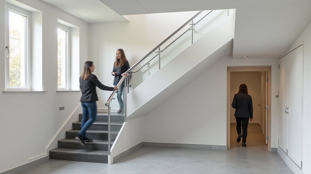 Monte-escalier assis-debout en fonctionnement dans un escalier étroit à Parcey