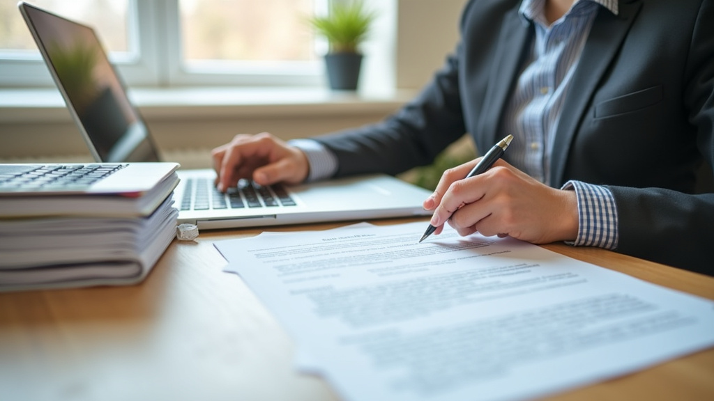 Monte escalier avec document administratif et devis sur une table