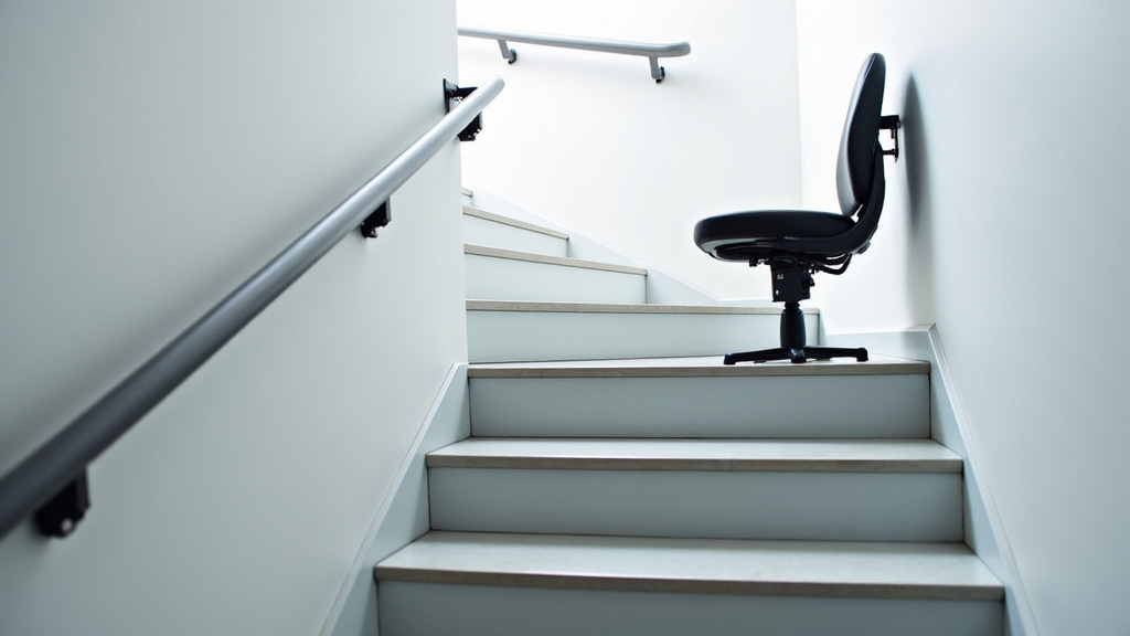 Monte-escalier avec siège pivotant en position de départ et d