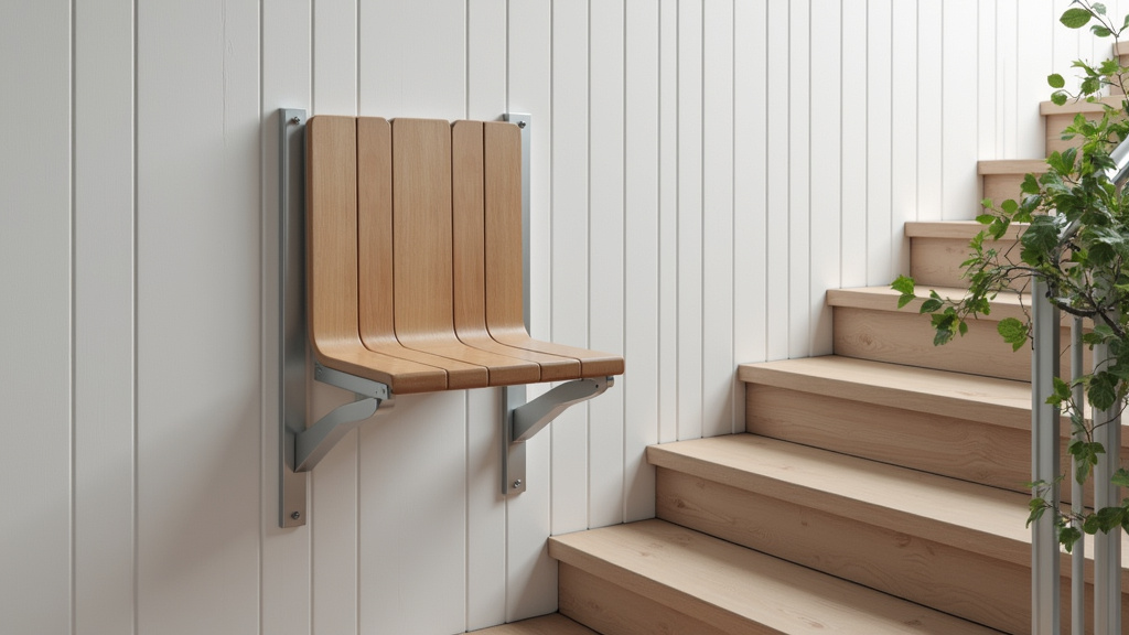 Monte-escalier avec siège repliable installé sur un escalier étroit à Livarot-Pays-d